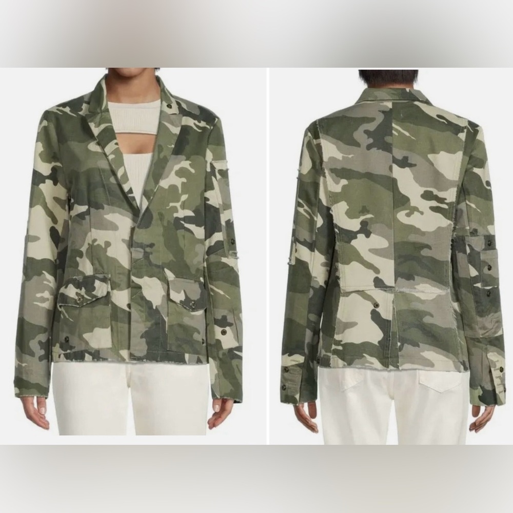 Zadig & Voltaire Virginia Camo Raw-Edge Button-Front Cotton Blazer Jacket‎ Large - Picture 3 of 16
